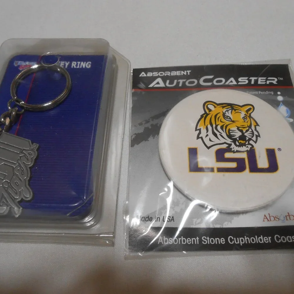 NEW RARE LOT LSU TIGERS WINCRAFT SPORTS KEY RING & ABSORBENT STONE CUPHOLDER 🏈